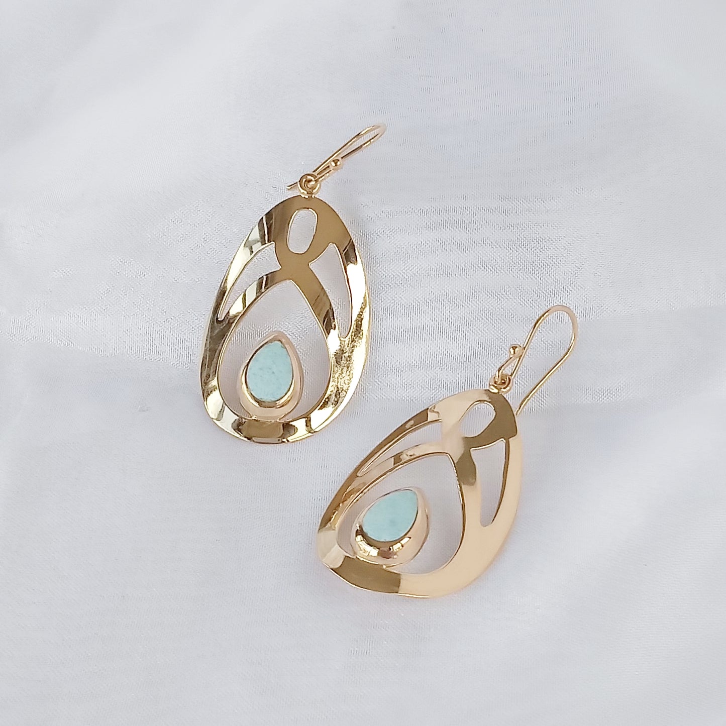 Arete Dorado Ribiete con Turquesa