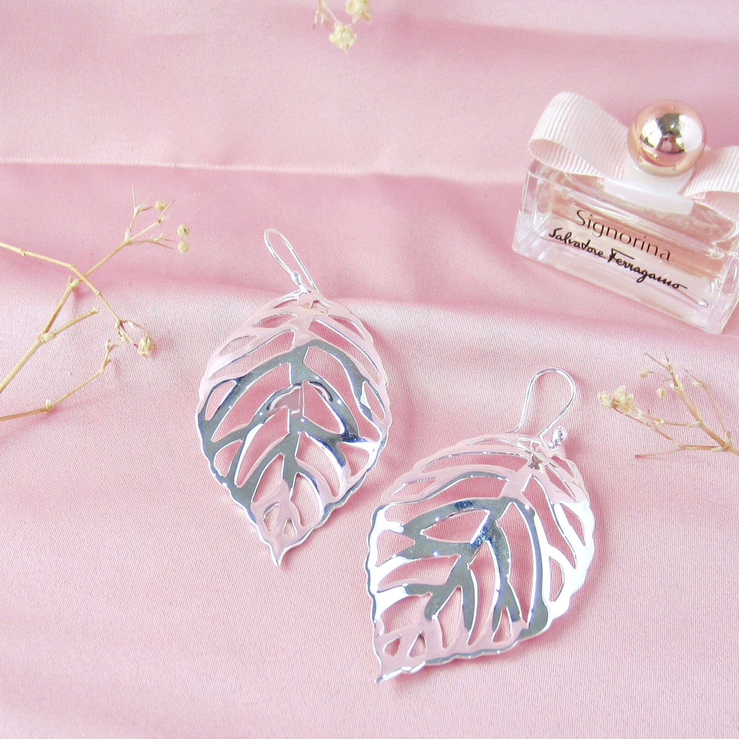 Aretes Plateado Hoja de Otoño