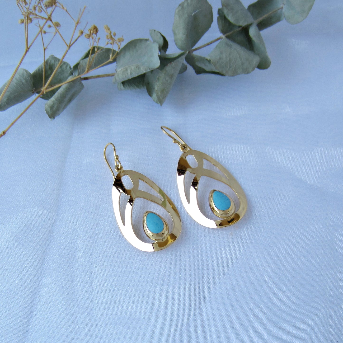 Arete Dorado Ribiete con Turquesa