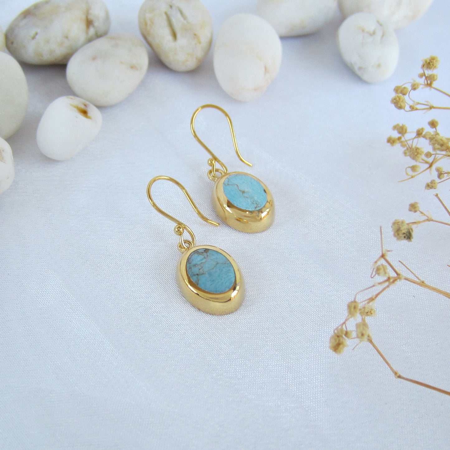 Arete Dorado Óvalo Azul