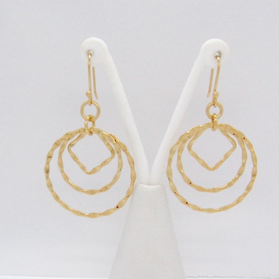 Arete Dorado Doble Círculo y Cuadrado