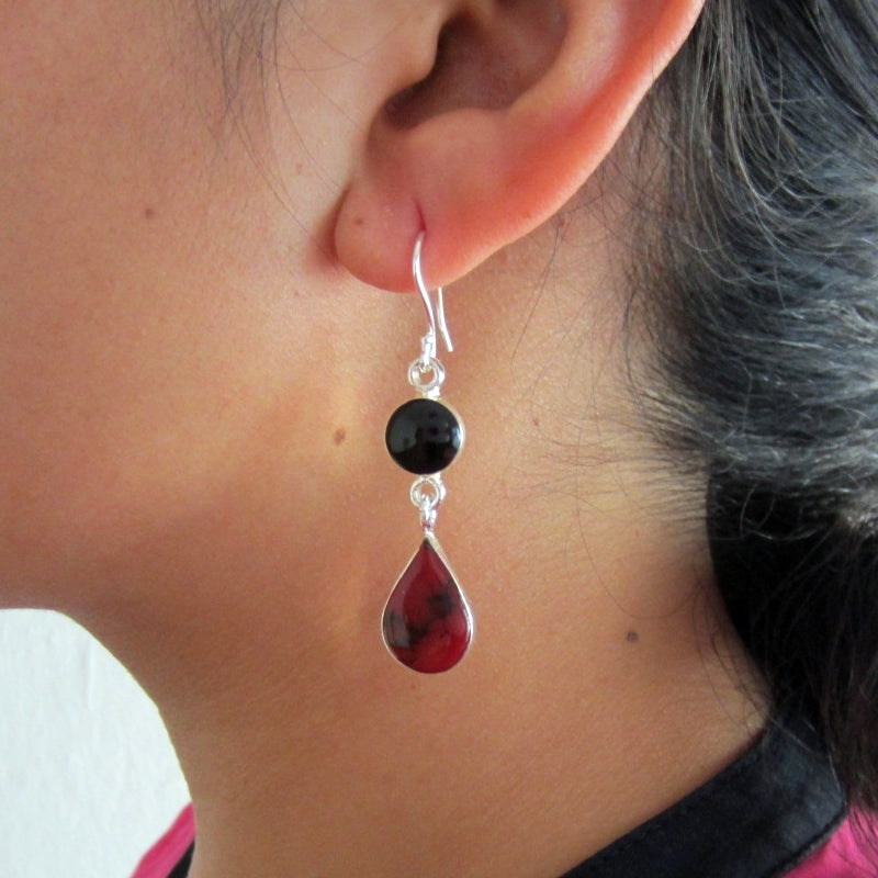 Aretes plateados maya bicolor