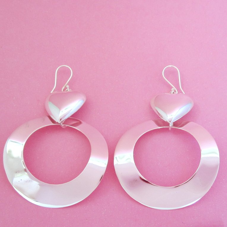 Aretes Plateado Maxi Corazón
