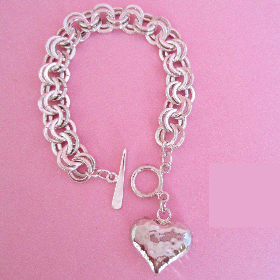 Pulsera Plateada Corazón Inflado