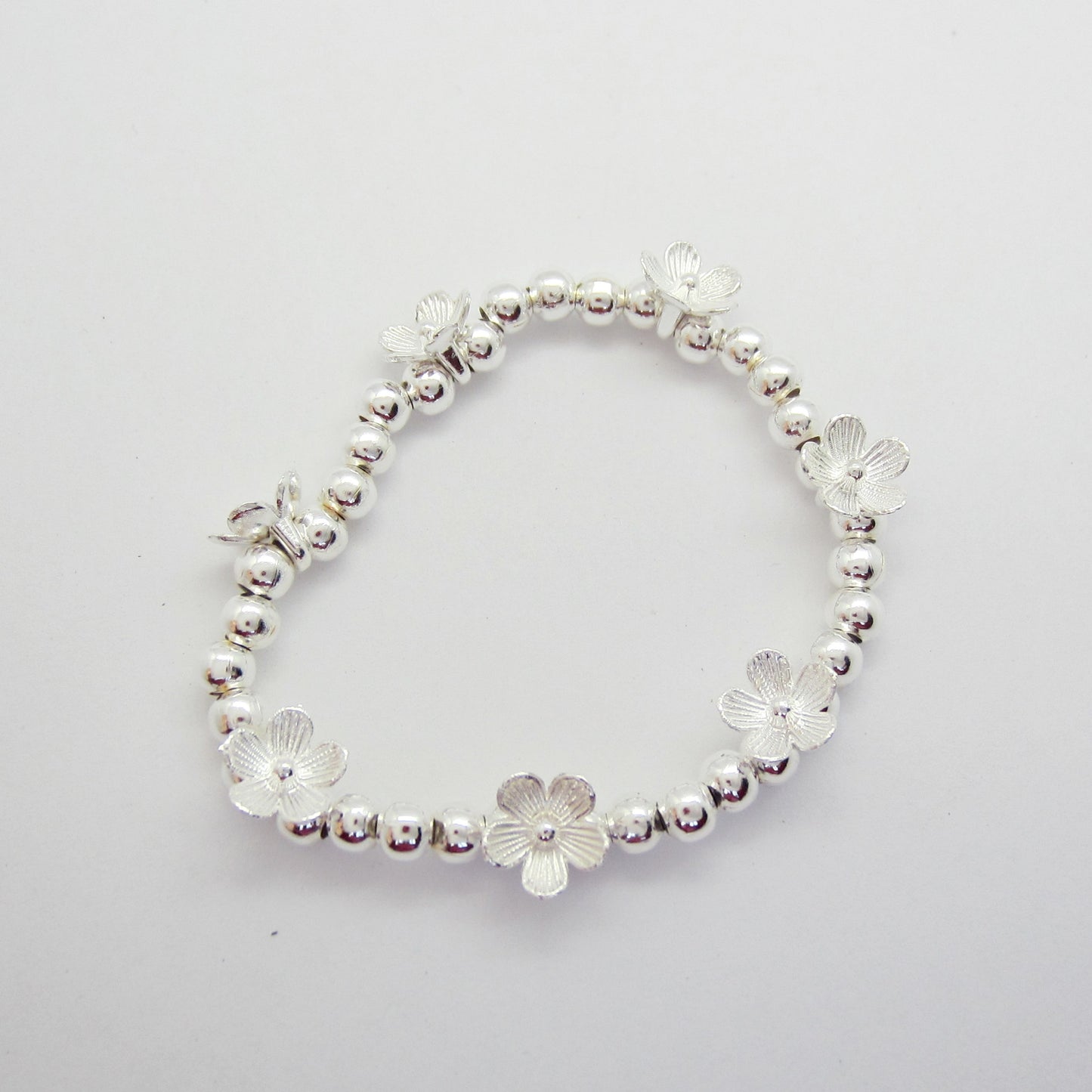 Pulsera Plateada Floral