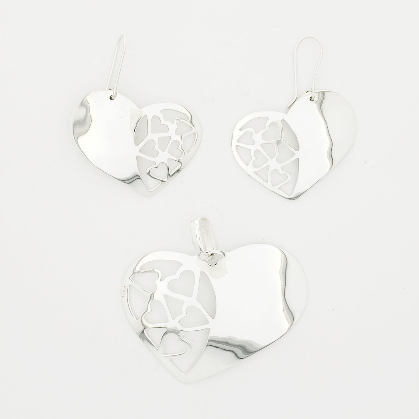 Juego Plateado Corazón Calado