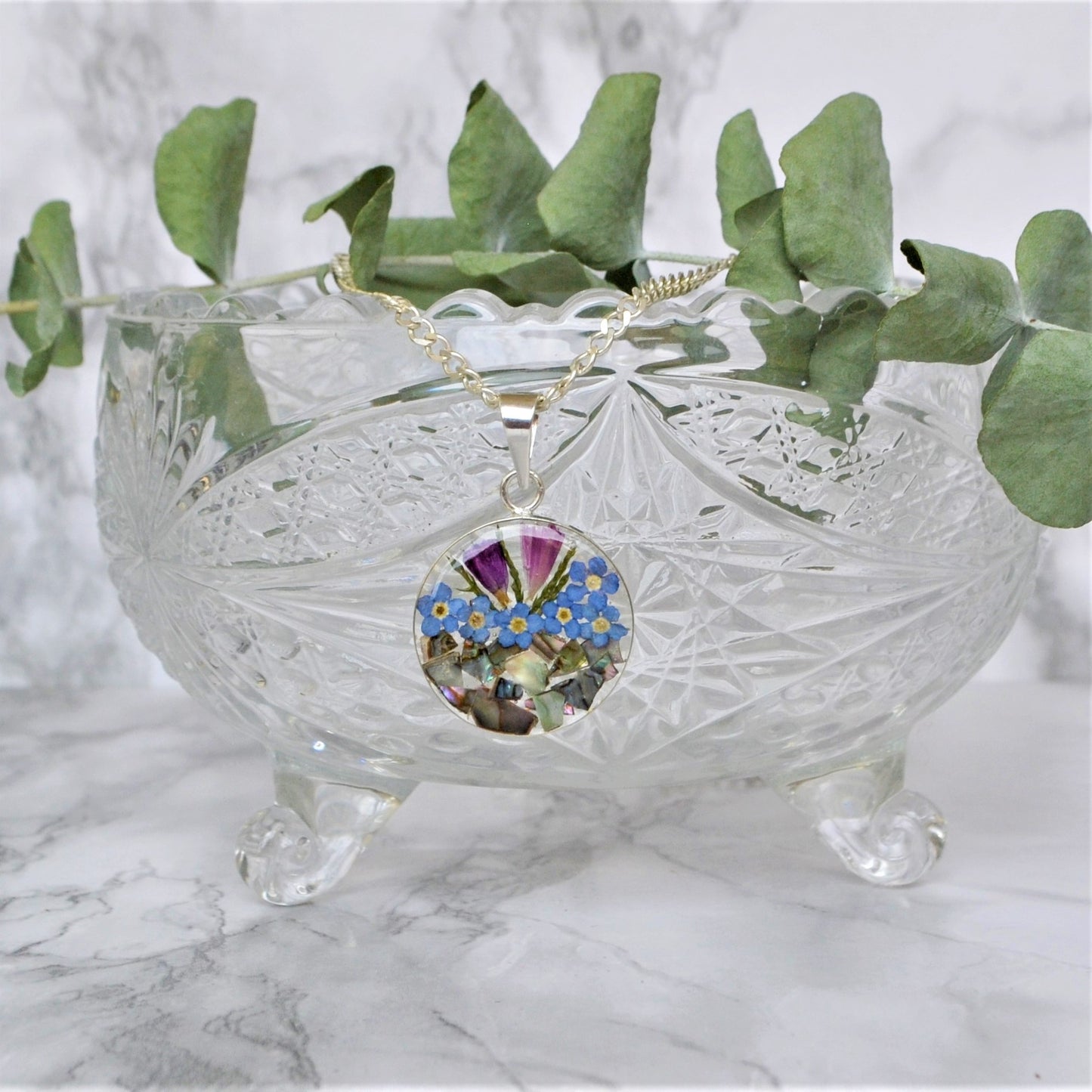 Collar .925 Círculo Concha Floral