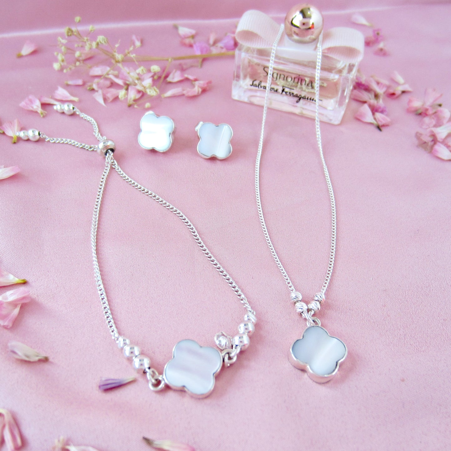 Juego Plata .925 Trebol Madre Perla