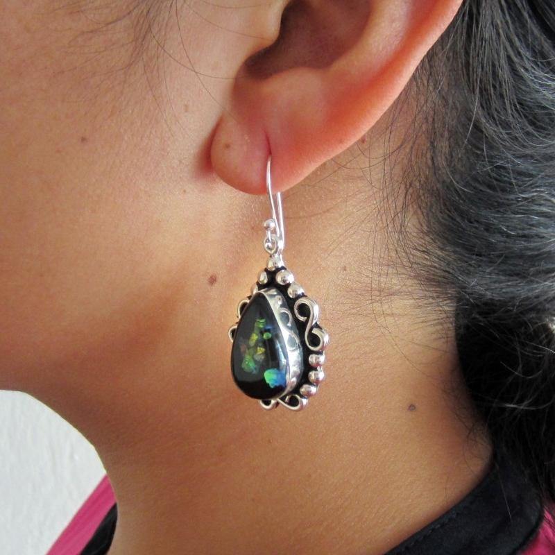 ARETES PLATEADOS VITRAL EN GOTA - Petick Joyería Artesanal