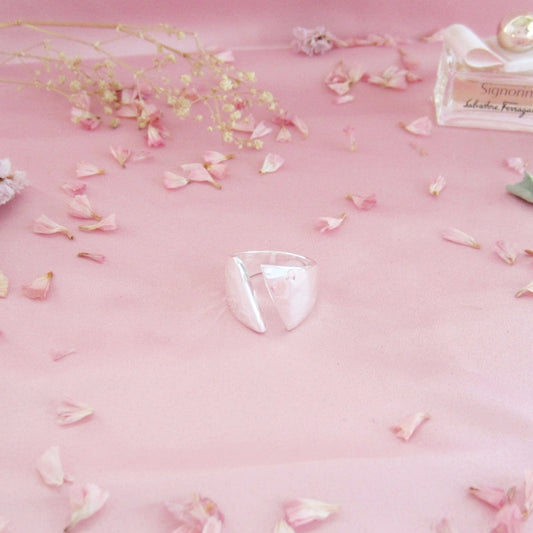 Anillo plateado vaciado navajas