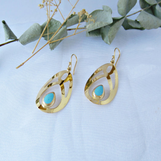 Arete Dorado Ribiete con Turquesa