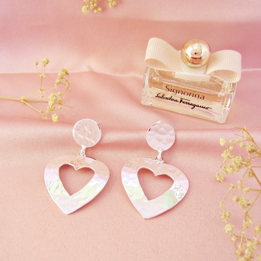 Arete Plateado Corazón Maxi