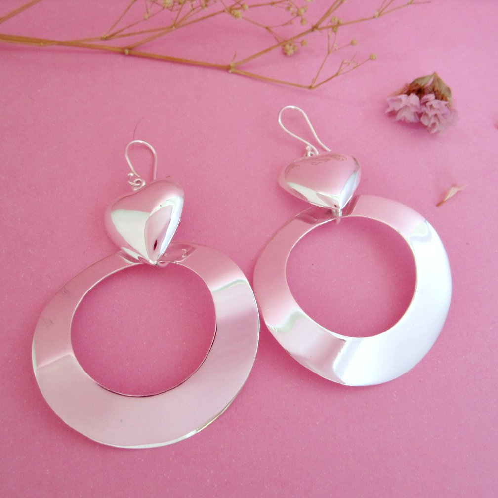 Aretes Plateado Maxi Corazón