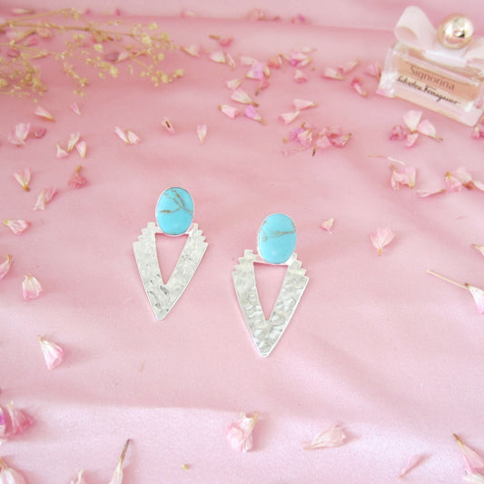 Aretes Plateados Art Decó Piedra