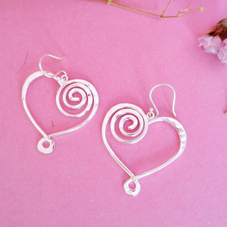 Juego Plateado Corazón Espiral