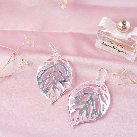 Aretes Plateado Hoja de Otoño