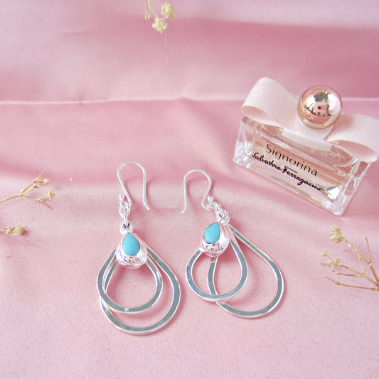 Aretes Plateados Gotas Piedra