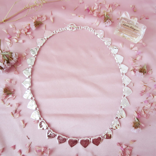 Collar Plateado Corazón Mallugado