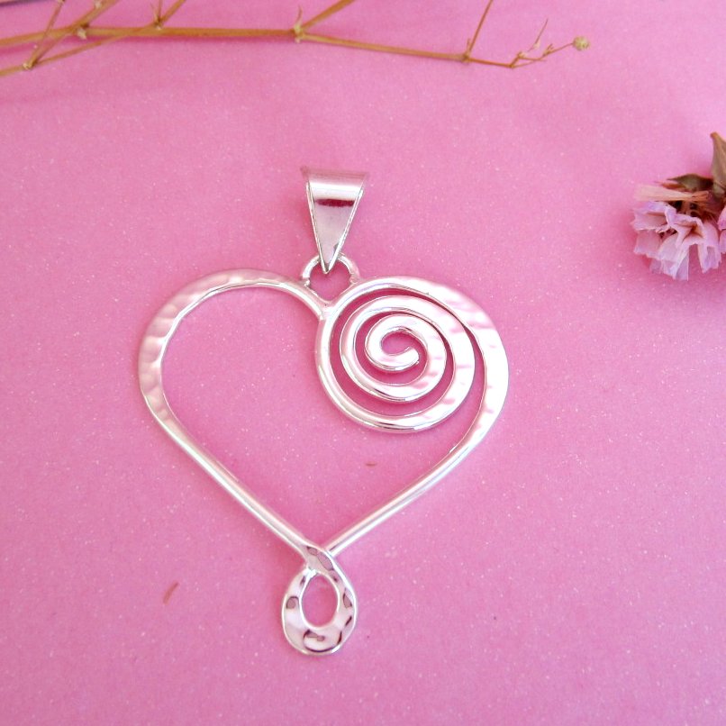 Juego Plateado Corazón Espiral