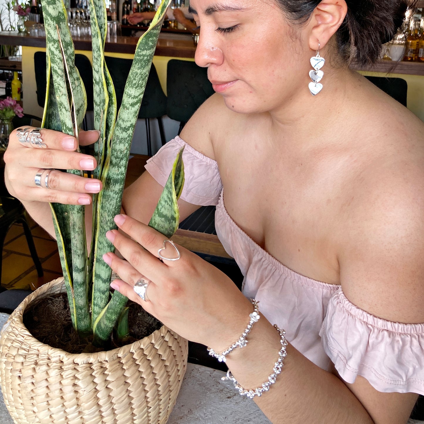 Pulsera Plateada Floral