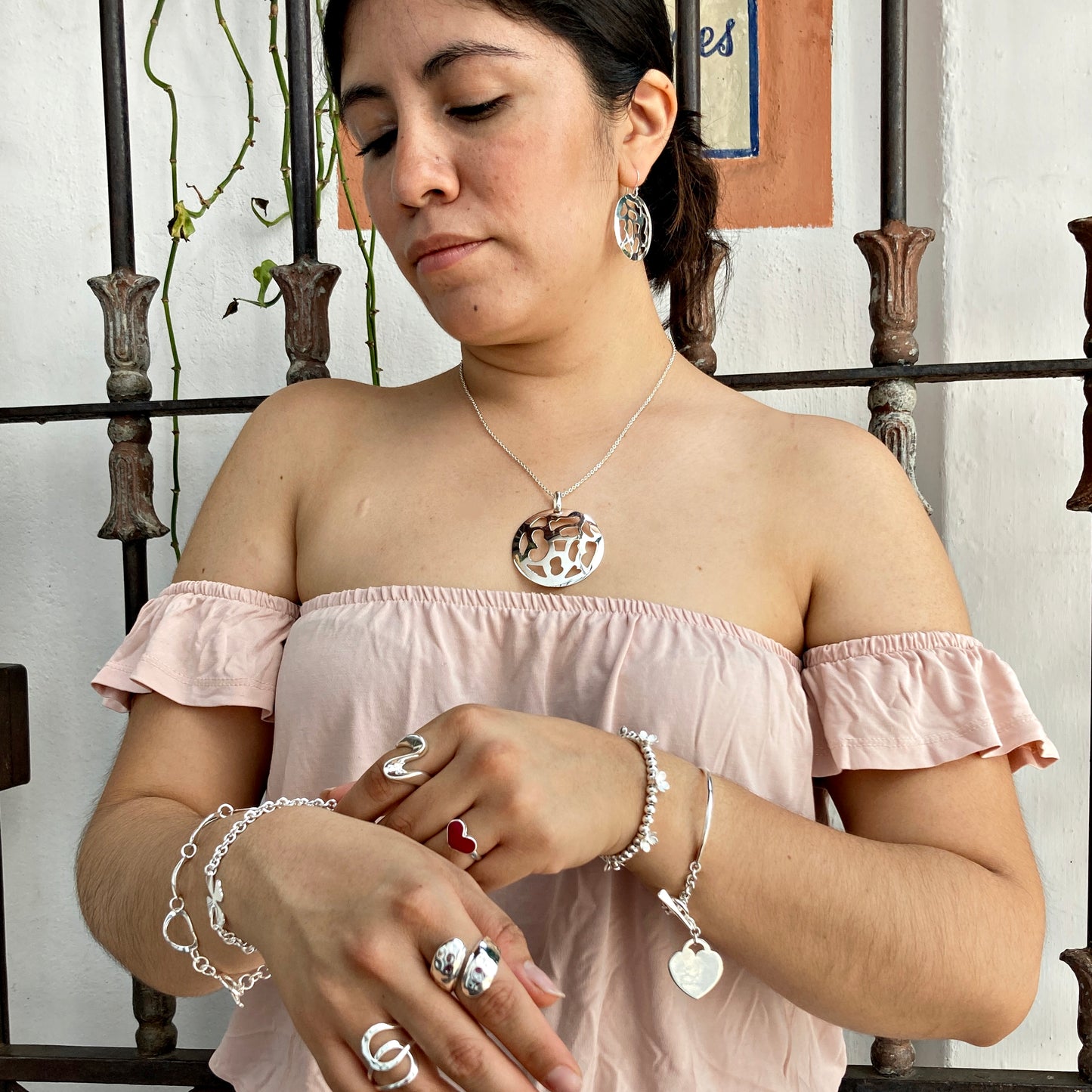 Pulsera Plateada Floral