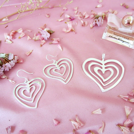 Juego Plateado Corazones Triple