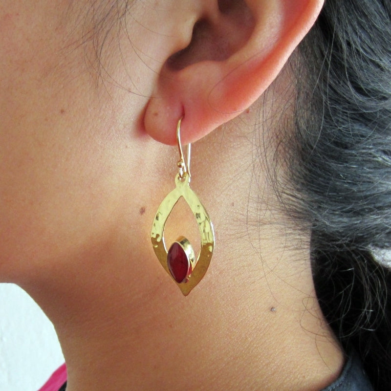 Silver almond stone earrings