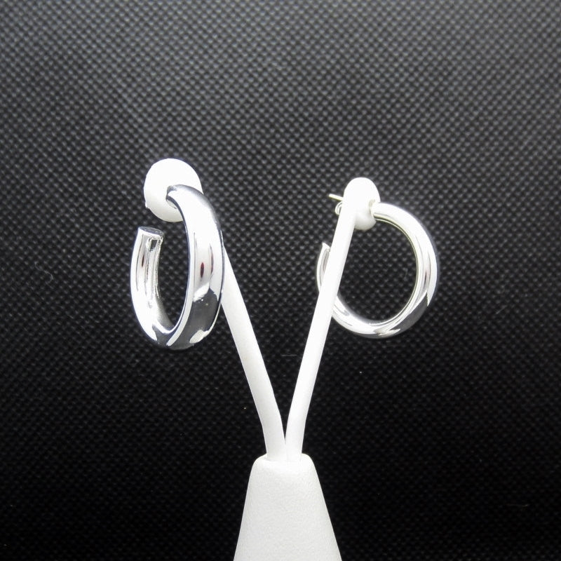 Silver round tube hoop earring