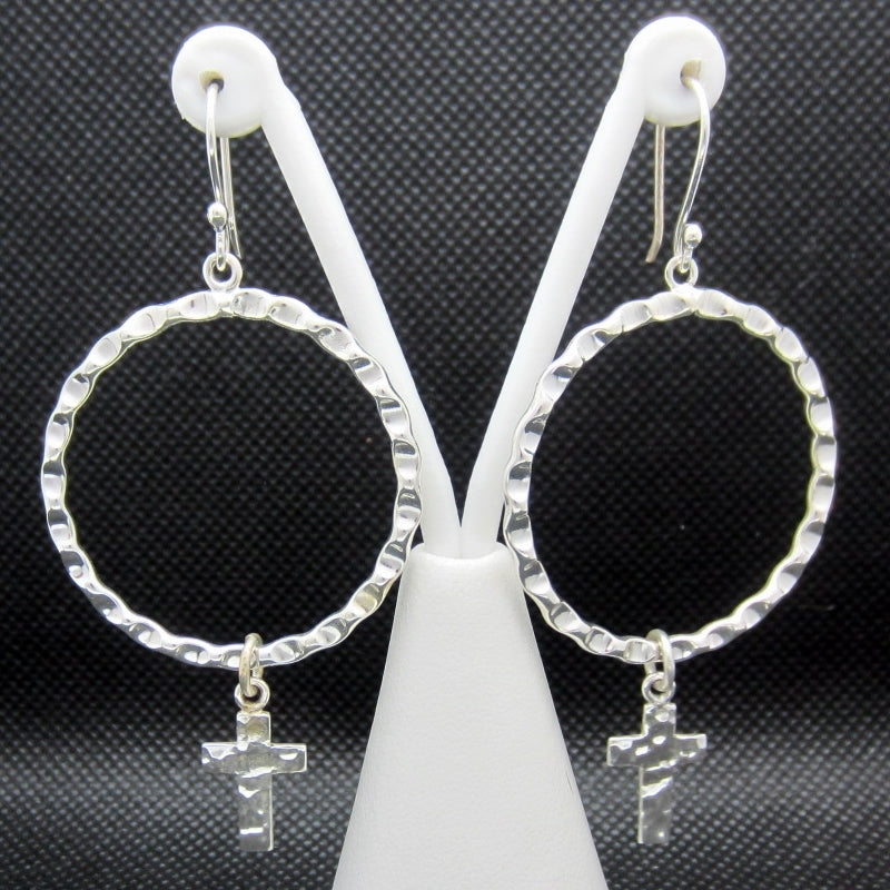 Aretes plateados aros cruz colgante