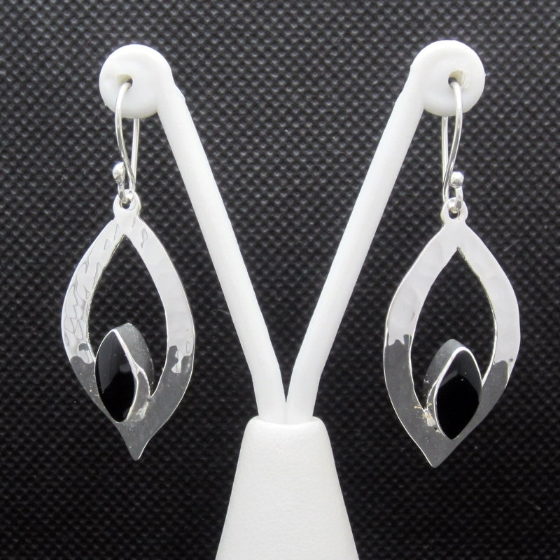 Silver almond stone earrings