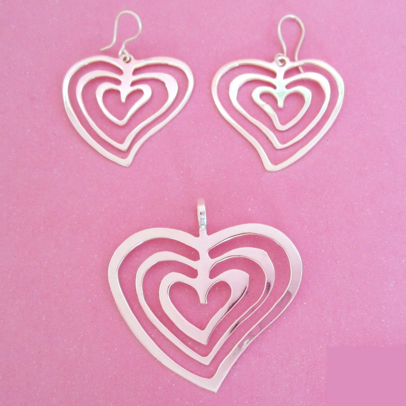 Juego Plateado Corazones Triple