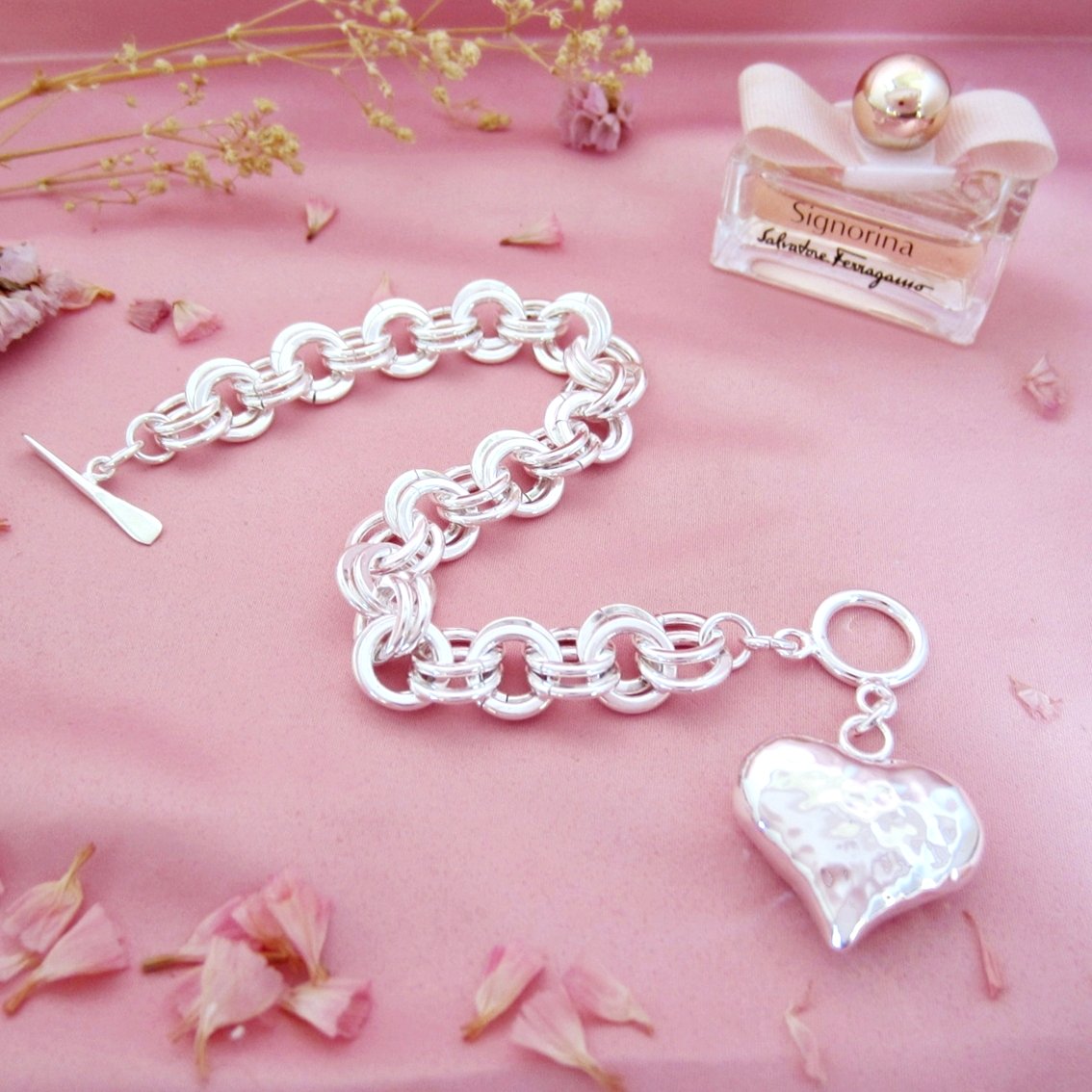 Pulsera Plateada Corazón Inflado