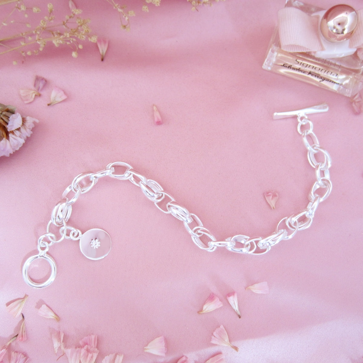 Pulsera Plateada Medalla Sol