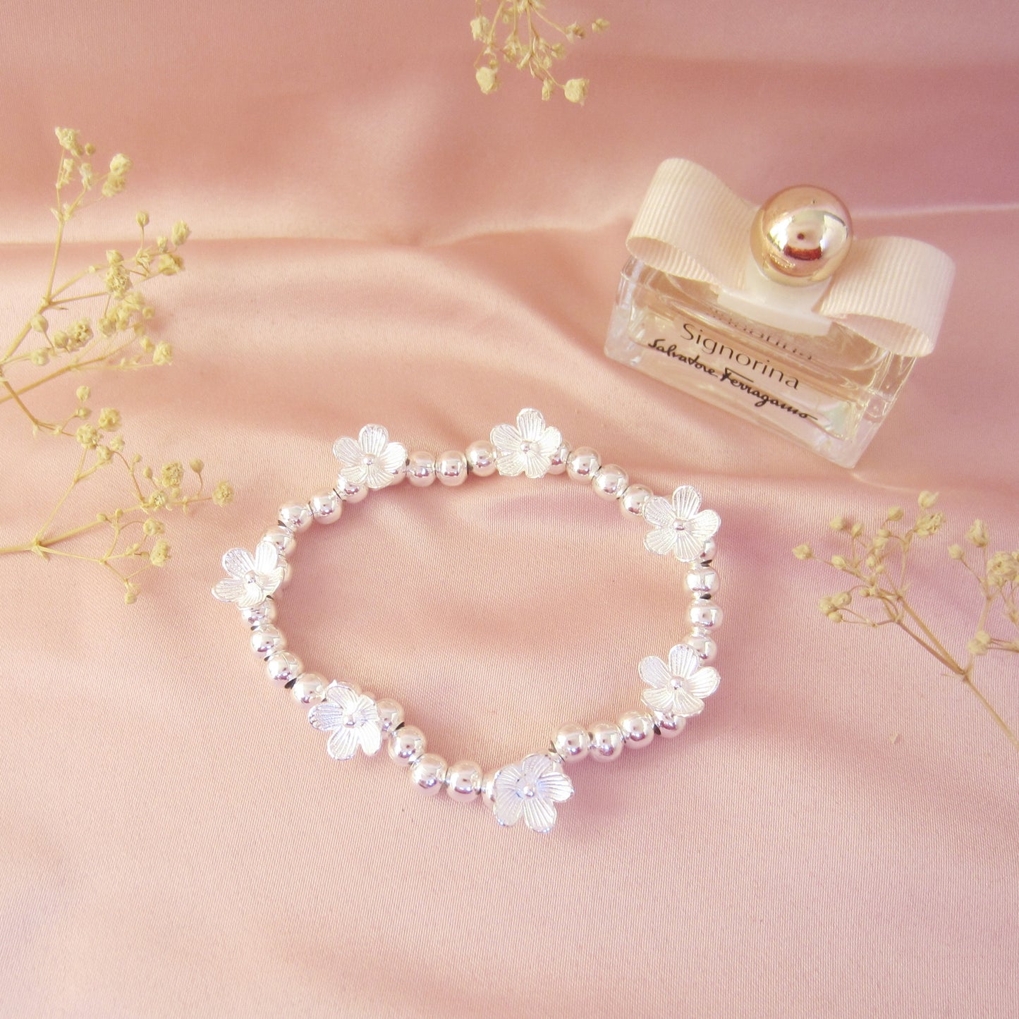 Pulsera Plateada Floral