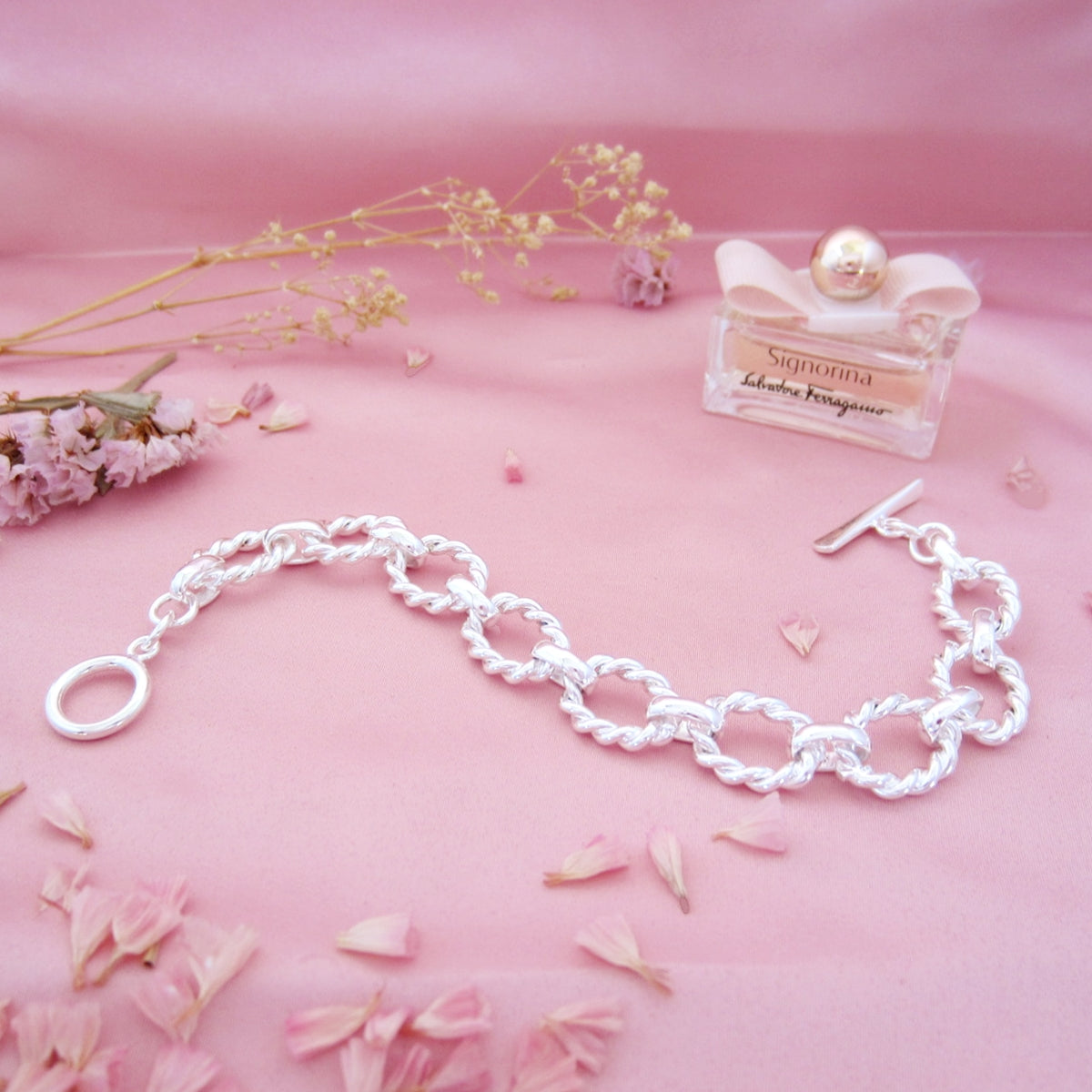 Pulsera plateada torzal grueso