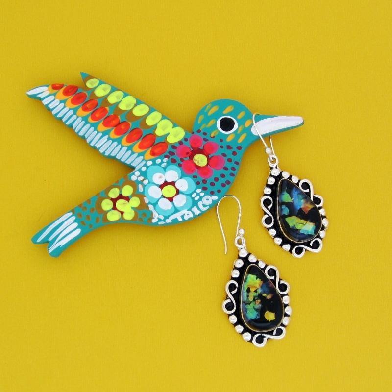 ARETES PLATEADOS VITRAL EN GOTA - Petick Joyería Artesanal