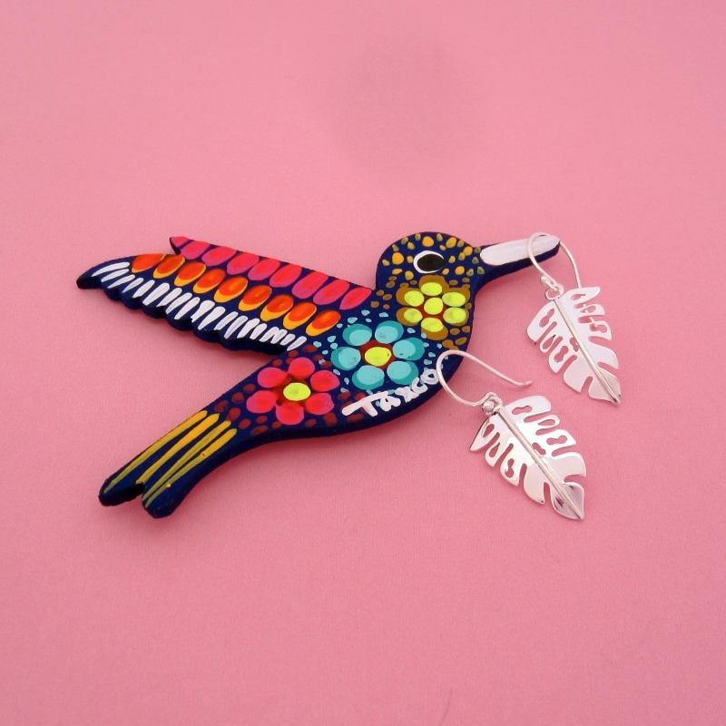 ARETES PLATEADOS HOJA TROPICAL - Petick Joyería Artesanal