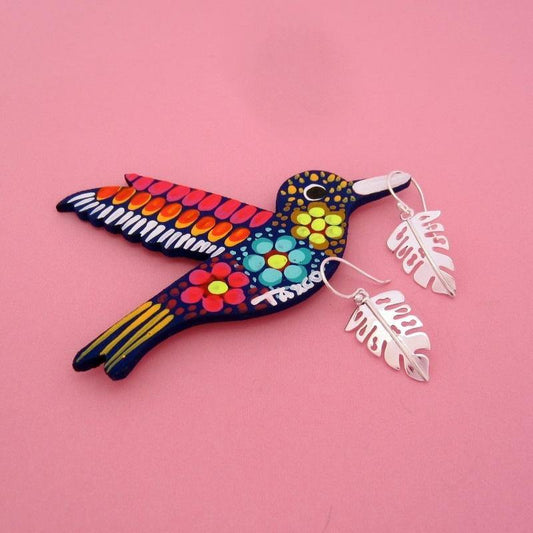 ARETES PLATEADOS HOJA TROPICAL - Petick Joyería Artesanal