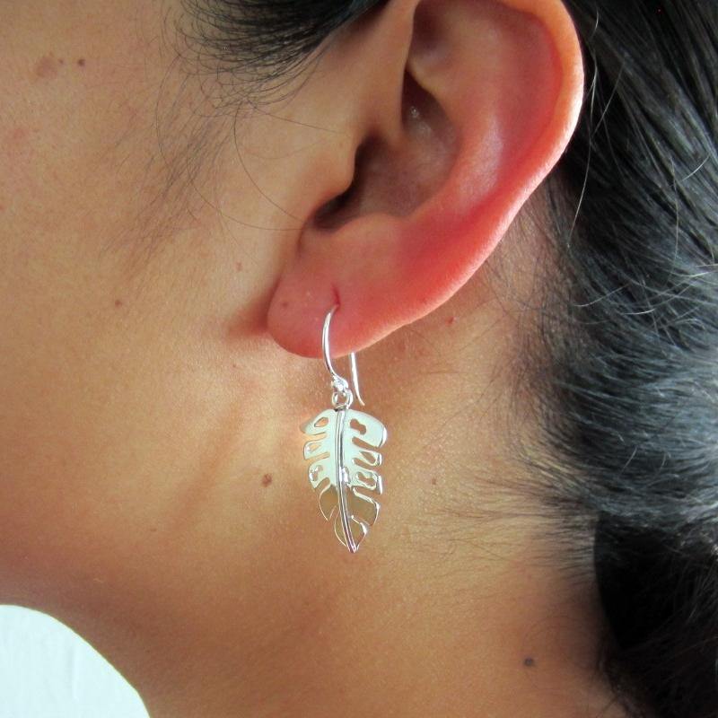 ARETES PLATEADOS HOJA TROPICAL - Petick Joyería Artesanal